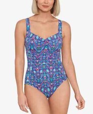 NWT Swim Solutions Women Shirred One-Piece Swimsuit Multicolor Sz 16 100 1C404