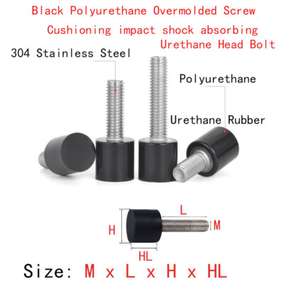 1pcs M16 Black Polyurethane Overmolded Screw SUS304 Steel Rod Urethane Head Bolt