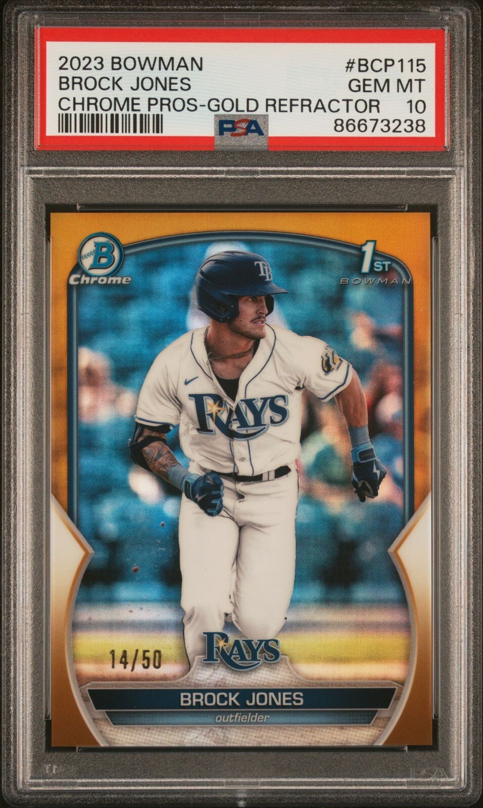 2023 Bowman Chrome Brock Jones 1st Bowman Gold Refractor /50 PSA 10 #BCP-115