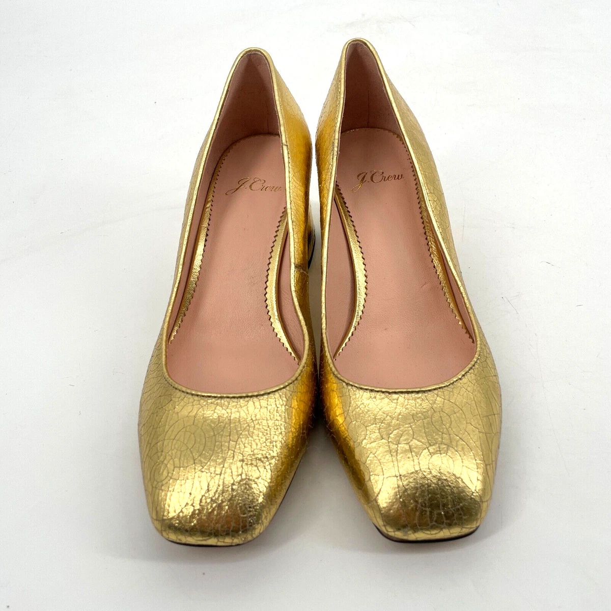 J. Crew Celia Pumps womens size 6 Gold Cracked Metallic Square Toe