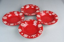 (4) HOME HMQ63 Rimmed Soup Bowls NEW NO BOX *Snowflake on Red* QUICK SHIP 