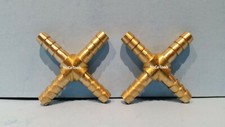 Solid Brass 1/4" Inch 4 Way Cross Hose Barb Splicer Air Fluid Fuel Water 2 Pack