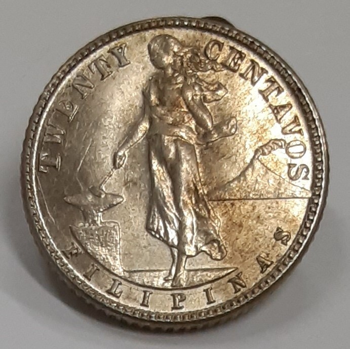 コレクション Twenty ( 20 ) centavos coin 1944 D 1944-D Philippines US Administration Silver 20 Centavos UNC