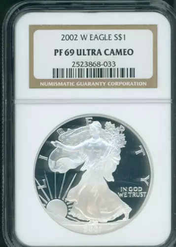 2002-W American Silver Eagle ASE S$1 NGC PF69 PR69 PROOF ULTRA CAMEO UCAM !