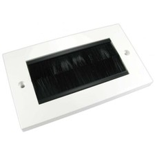 Double Gang Brush Wall Plasma LCD TV Outlet Socket Cable Tidy Entry Plate