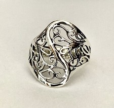 Filigree Style Swirls Wide Sterling Silver Ring Size 9.75