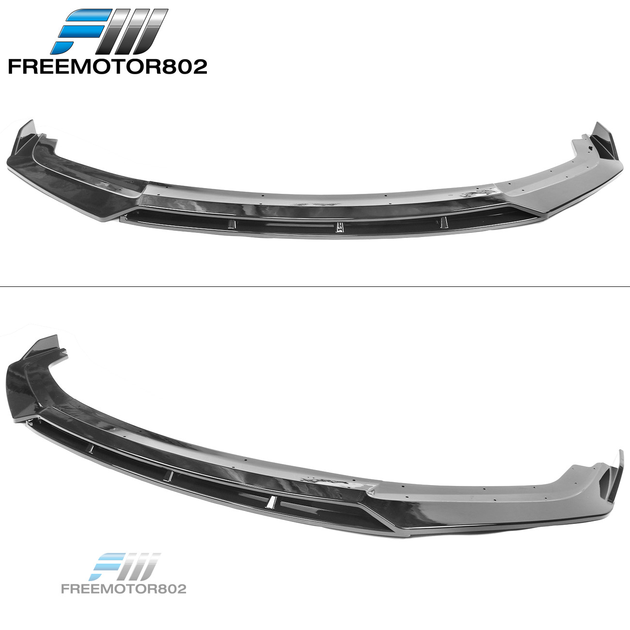 Fits 19-21 Honda Civic Front Bumper Lip Spoiler Gloss Black IKON V3 Style 2PC