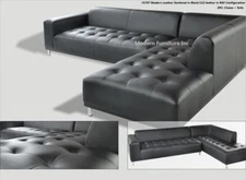 2pc set Modern contemporary black genuine Leather Sectional Sofa + chaise #1707