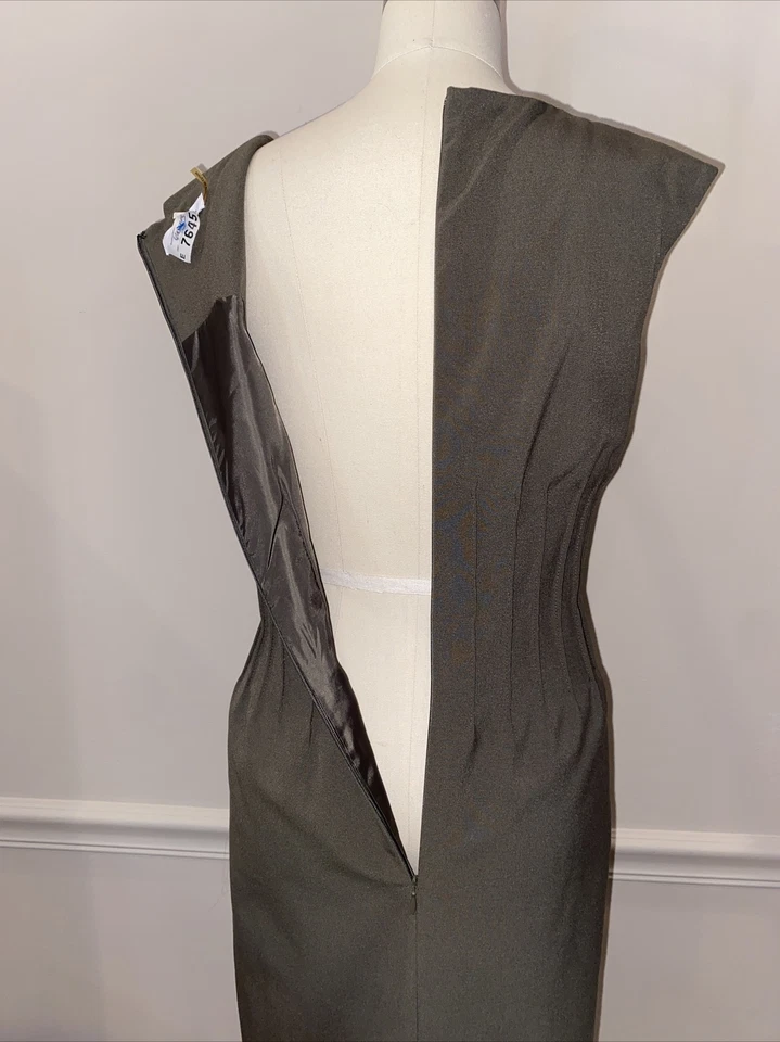 Calvin Klein Dress Womens 8 Olive Green Cinched Waist Midi Military Army Pencil - Image 4 of 4