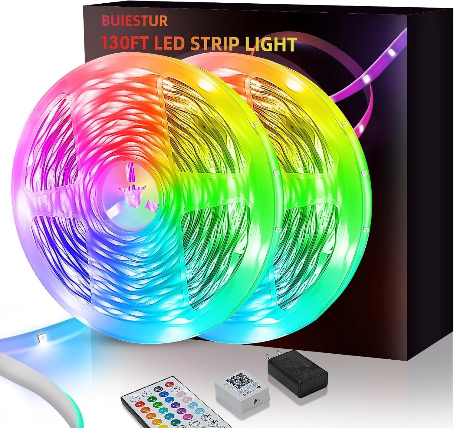 LED strip lights for bedrooms 130 FT (2 rolls 65.5 FT),Music Multicolor-image