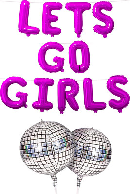Lets Go Girls Foil Balloons 16'' Silver Letter Balloons Disco Ball Bachelorette P