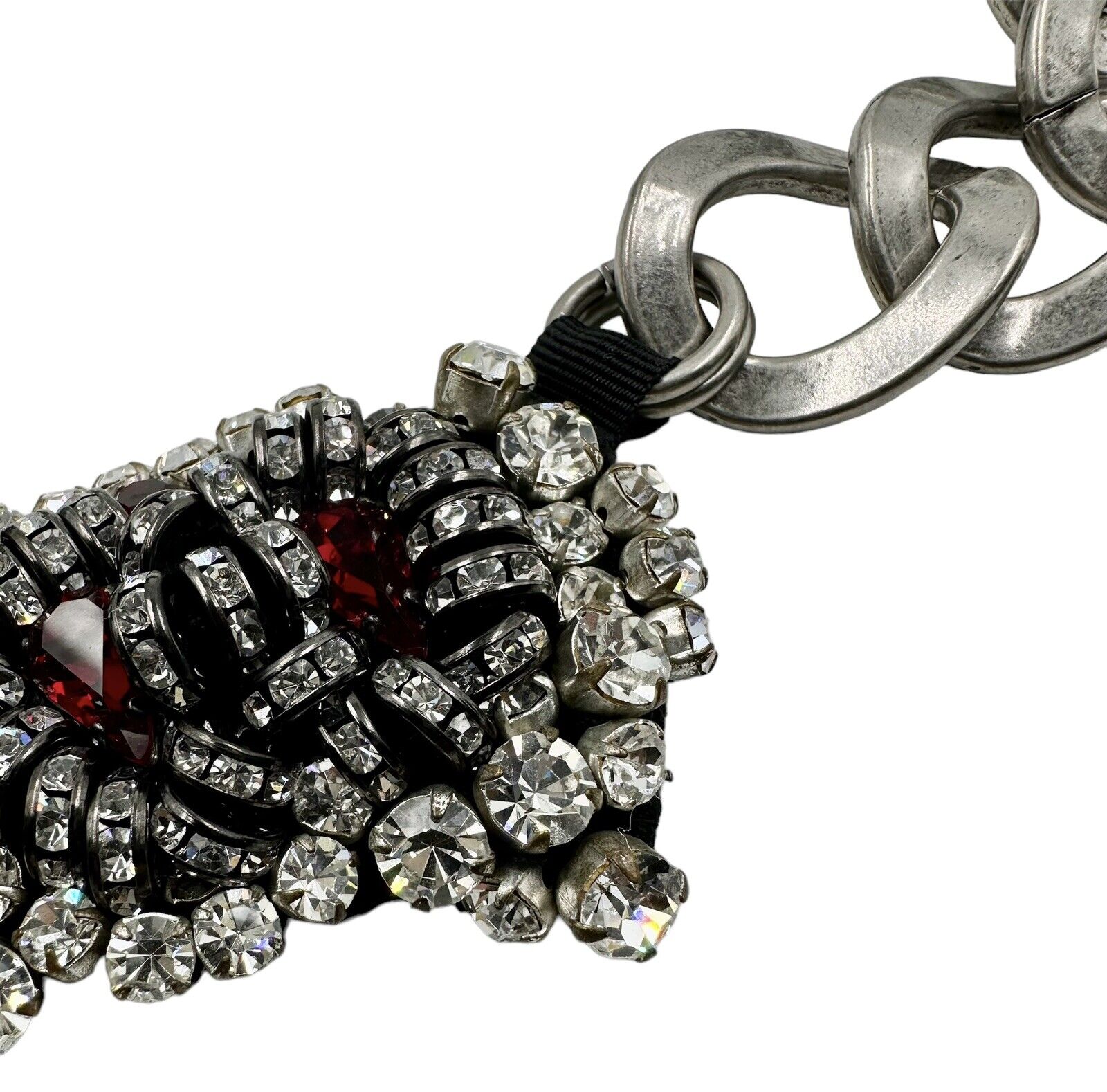 Prada Necklace Crystal Bib Collar Red Rhinestone … - image 21