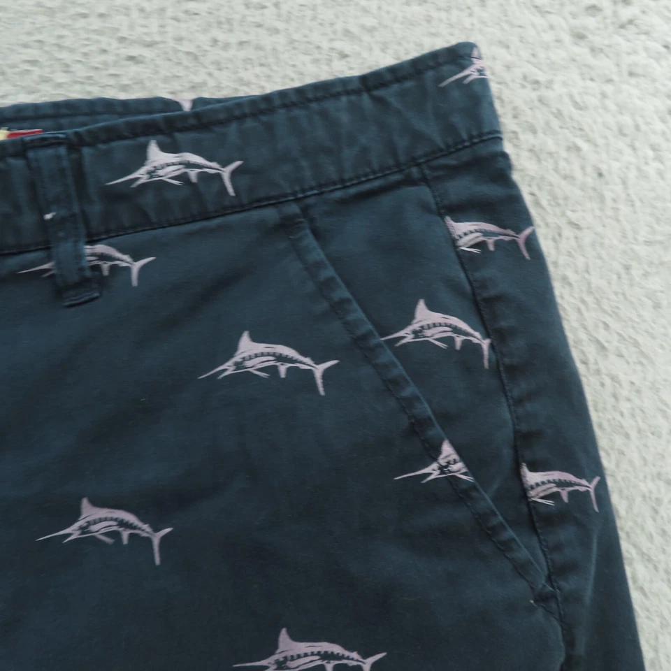 Pantalones Cortos Hudson & Barrow Para Hombres 36 Azul Marlin Estampado Peces Exterior Preppy Chino Foto 2 de 4