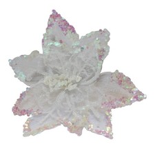 Christmas Glitter Poinsettia Decoration 20cm with Clip - White
