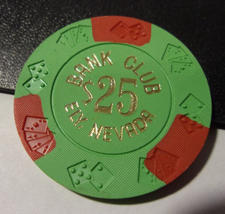 BANK CLUB HOTEL CASINO $25 hotel casino gaming poker chip Ely NV