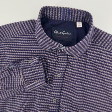 Robert Graham Button Down Shirt Mens L Navy Blue Tailored Fit Modern Americana