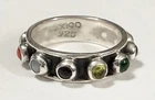 Vintage Mexico Sterling Silver MultiStone Cabochon Dot Eternity Band Ring Sz 5.5