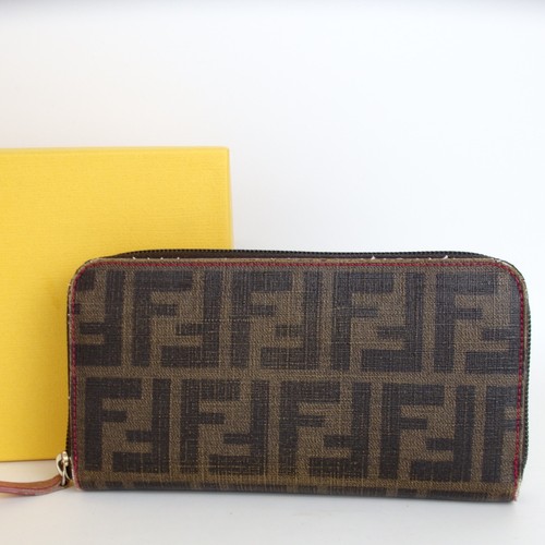 Authentic Fendi Zucca Wallet, Brown Leather[Used]42776