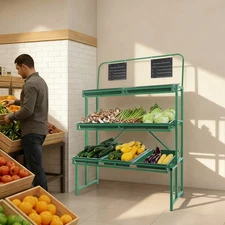 Three-layer Shelves With 7 Solid Plates-green Frames And Green Racks Floor Stand