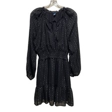 Old Navy Waist Defined Shine Clip Dot Ruffle Mini Dress Black Women Size Large