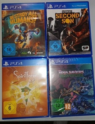 PS4 Spielesammlung Ninja Survivors, Destroy All Humans, Infamous, Spirit Farer