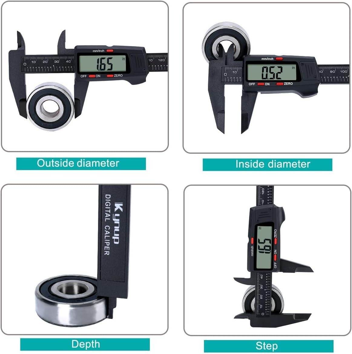 Kynup Digital Caliper, Caliper Measuring Tool with LCD 6" Plastic, Black 