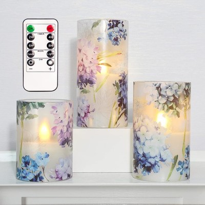 GORGE MOMENT Flameless Candles Flicker with Remote, DIM Blue Violet Hydrangea Sp
