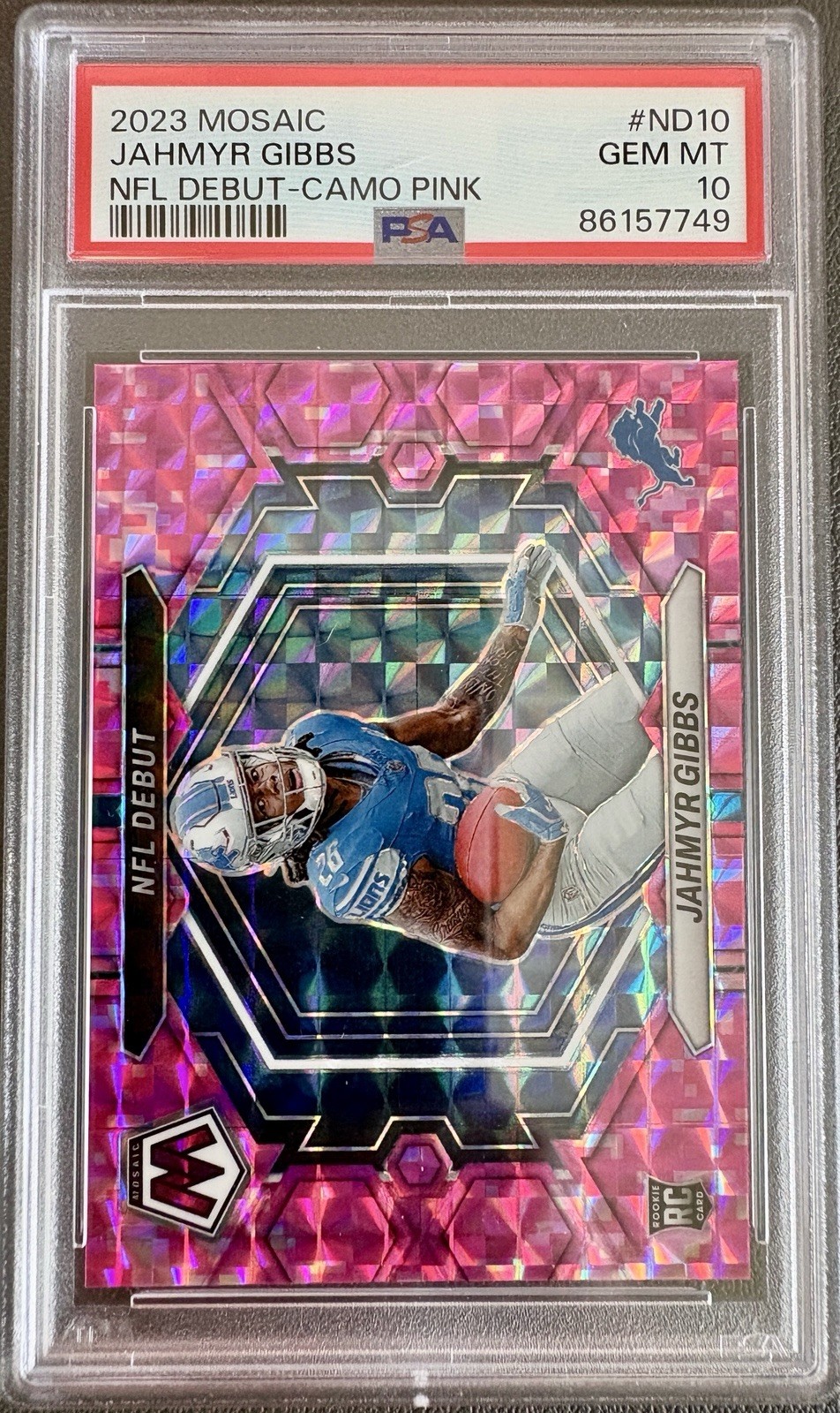 Jahmyr Gibbs Panini Mosaic NFL Debut #ND10 Camo Pink