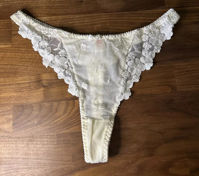Vtg Venus Panache Thong Lace Panties Bikini Whale Tail Tapestry Bow Second Skin
