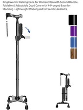 KingPavonini Walking Cane for Women/Men with Second Handle, Foldable Adjusta...