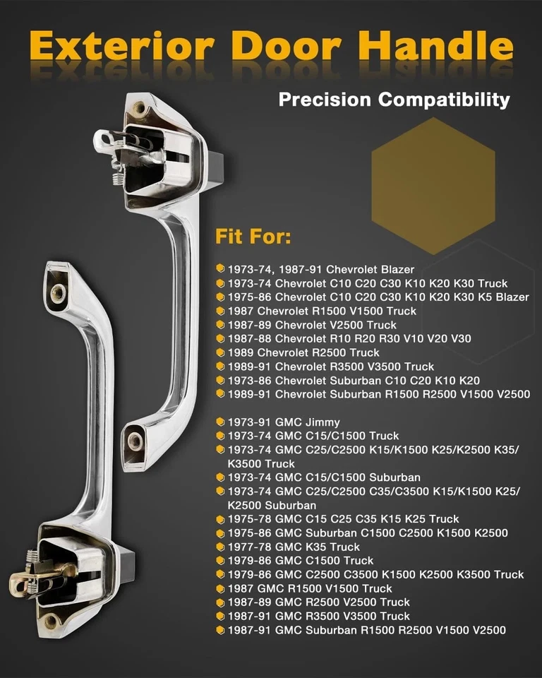 Metal Exterior Door Handle Set Chrome Fits 73-91 Chevy Blazer GMC C/K 1500 Truck - Image 3 of 4