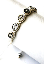 First Communion White Rosary Bracelet with Silver Tone Medallions