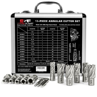 Annular Cutter Set 13 Pcs by S&F STEAD & FAST, Cutting Depth 1'' Cutting Diame...