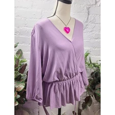 Lauren Ralph Lauren Womens Purple Wrap Peplum Tie Waist 3/4 Sleeve Blouse Top S