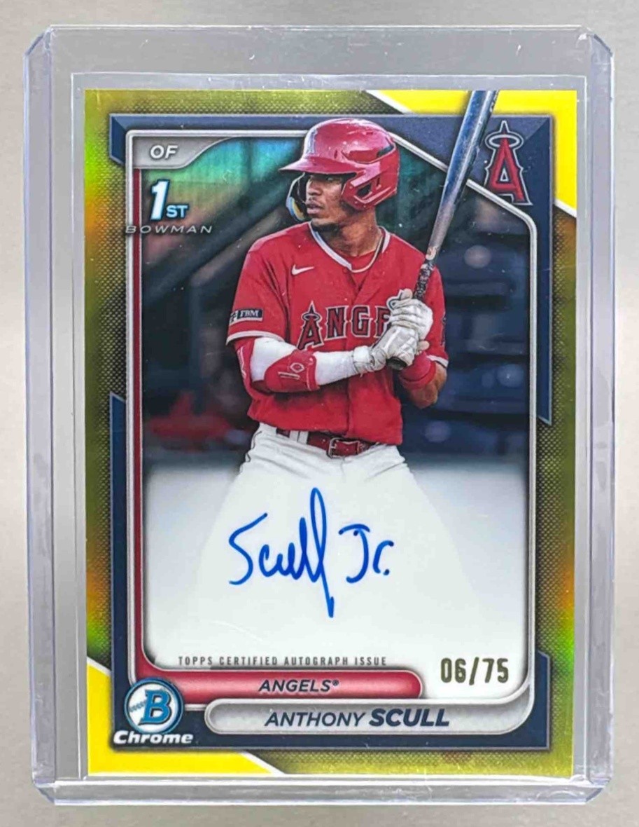 Anthony Scull 2024 Bowman #CPA-AS Yellow Refractor Chrome Auto 1st RC /75
