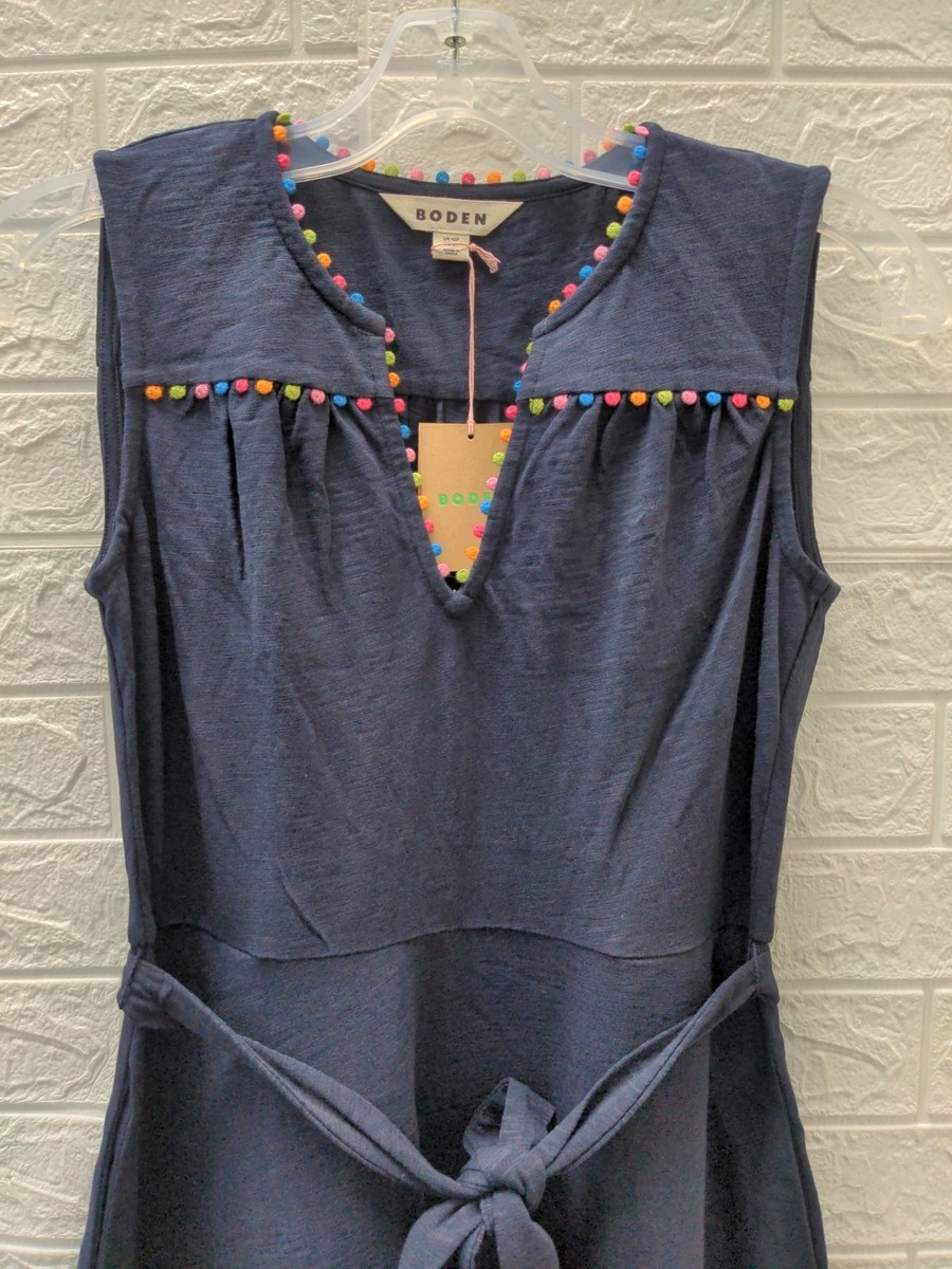 New Boden Tara Trim Tiered Jersey Dress Navy Sz 6P