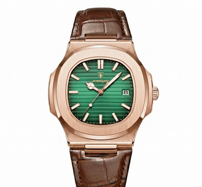 Hochwertige quadratische Herrenuhr Wasserdicht Leuchtend Quarz mit Datum Grün Rosa