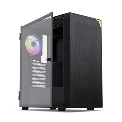 Mid Tower ATX PC Case with Tempered Glass, ARGB Fan, LED Strip, GPU Support