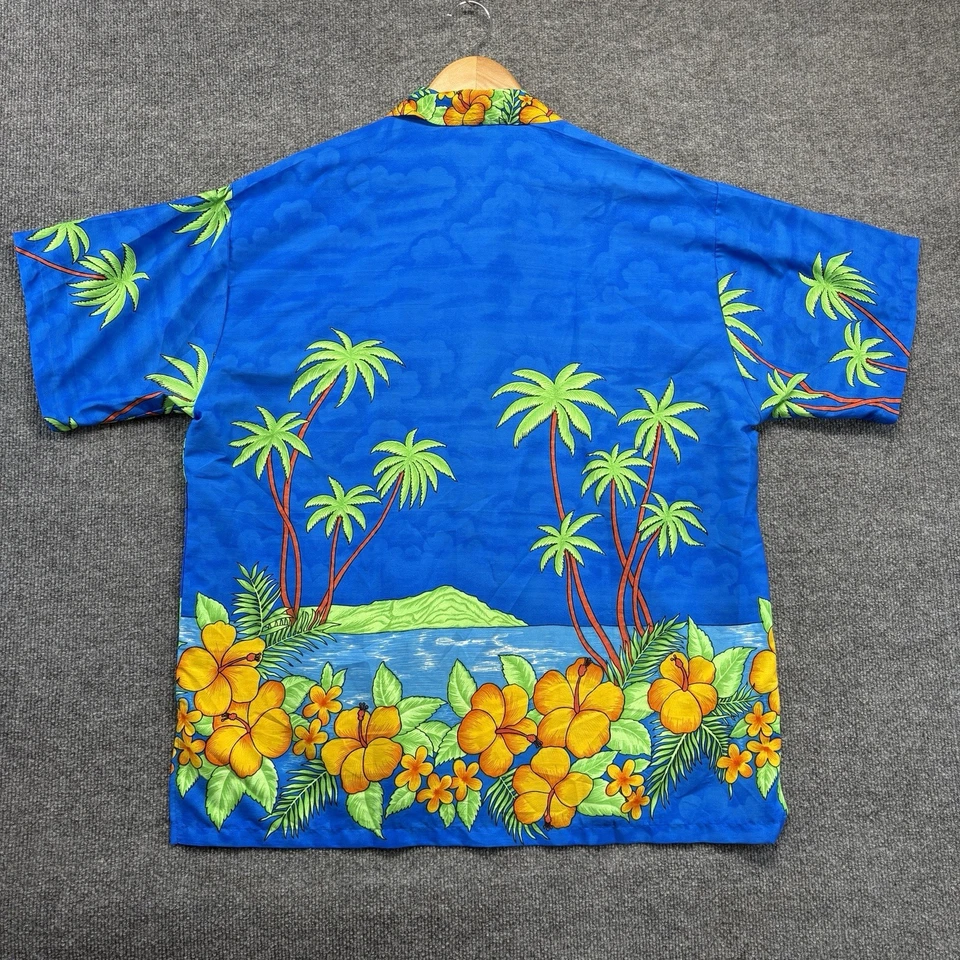 Camisa Rima Hombre XL Azul Floral Ligera Manga Corta Abotonada Campamento Foto 3 de 4