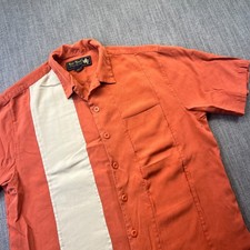 Nat Nast Silk Button Down Shirt Bowling Mens M Orange Colorblock Short Sleeve