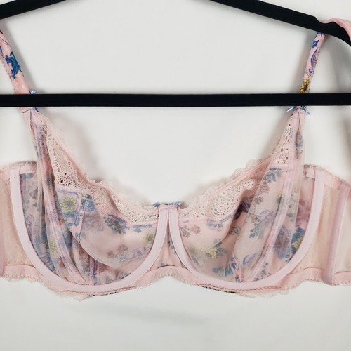 Reggiseno Figleaves 32G sfoderato ferretto copertura completa bordo pizzo rosa floreale Chloe - Foto 9 di 12