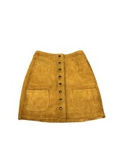 Vintage 60s real genuine suede leather mini skirt snap front button pockets