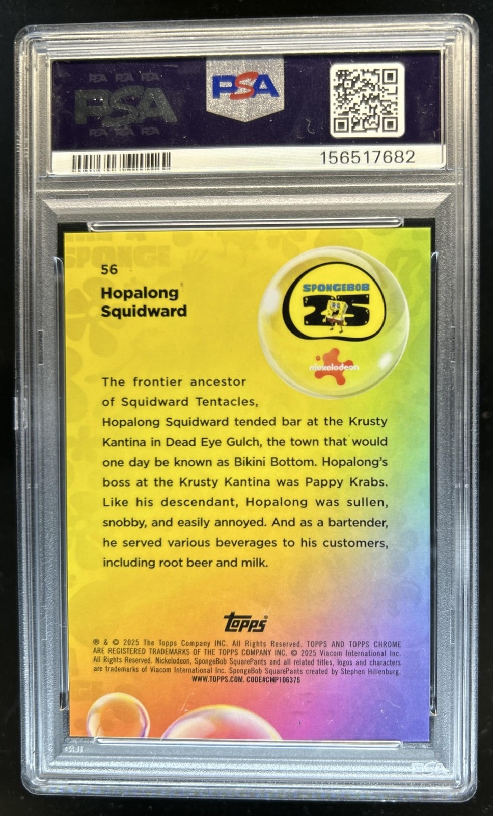 2025 Topps Chrome SpongeBob Sapphire Hopalong Squidward Black #/10 PSA 9 view 2