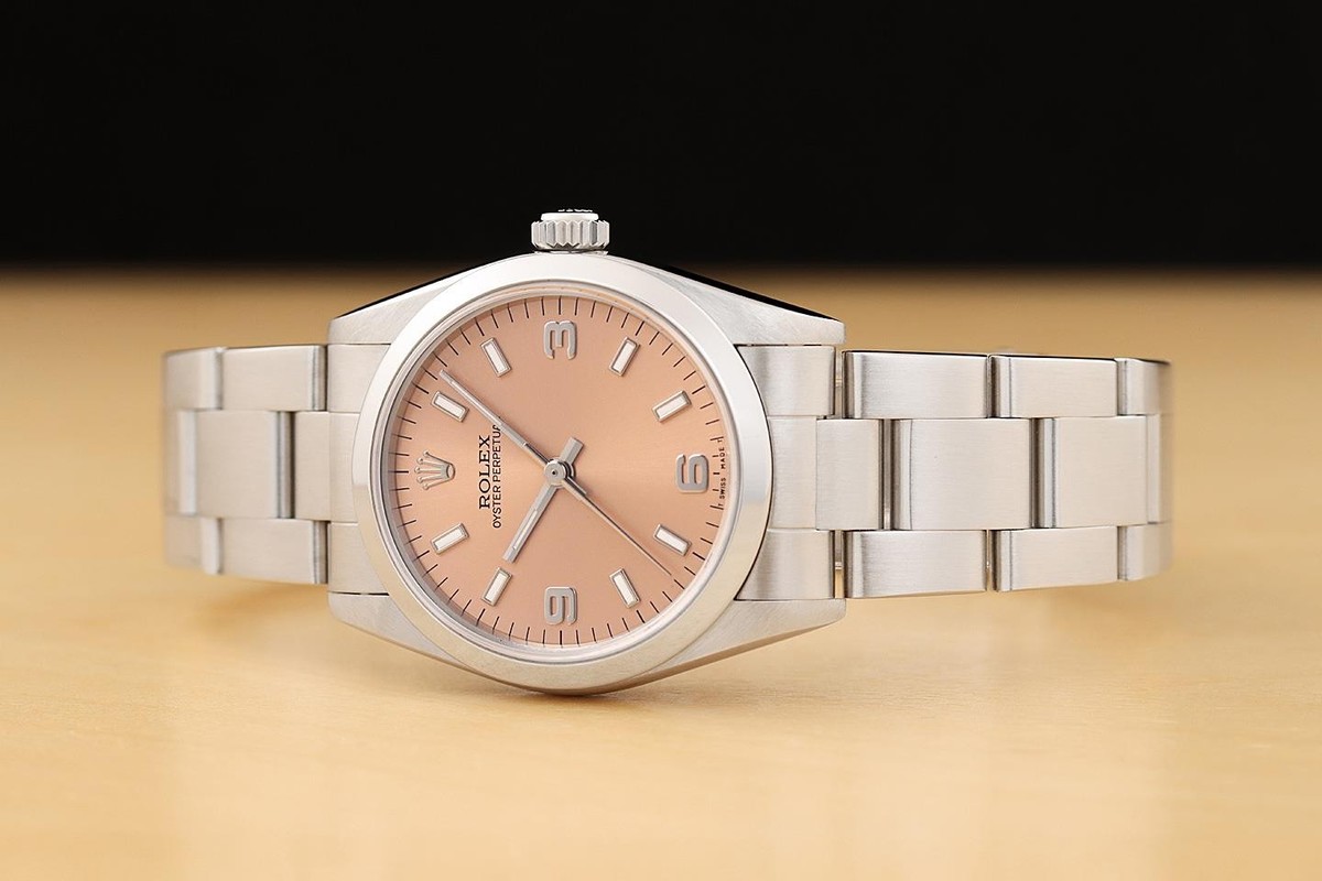 ROLEX OYSTER PERPETUAL MIDSIZE 67480 UNISEX SALMON 3-6-9 STAINLESS