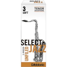 D'Addario Woodwinds Select Jazz Unfiled Tenor Sax Reeds Strength 3 Soft Box of 5