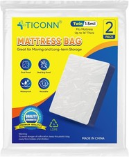 TICONN 2PK Plastic Mattress Bag for Moving Storage, Waterproof Mattress Protecto