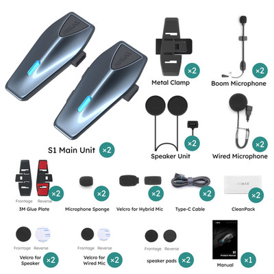 Blue S1 Motorcycle Intercom Helmet Mesh Group Communication, Voice Control Bluet