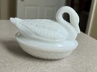 Vintage Imperial White Milk Glass Swan In A Basket Trinket Jewelery Box With Lid