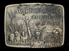 NE25171 VINTAGE 1970s  AGRICULTURE AMERICA'S LIFELINE  FARMHAND BELT BUCKLE