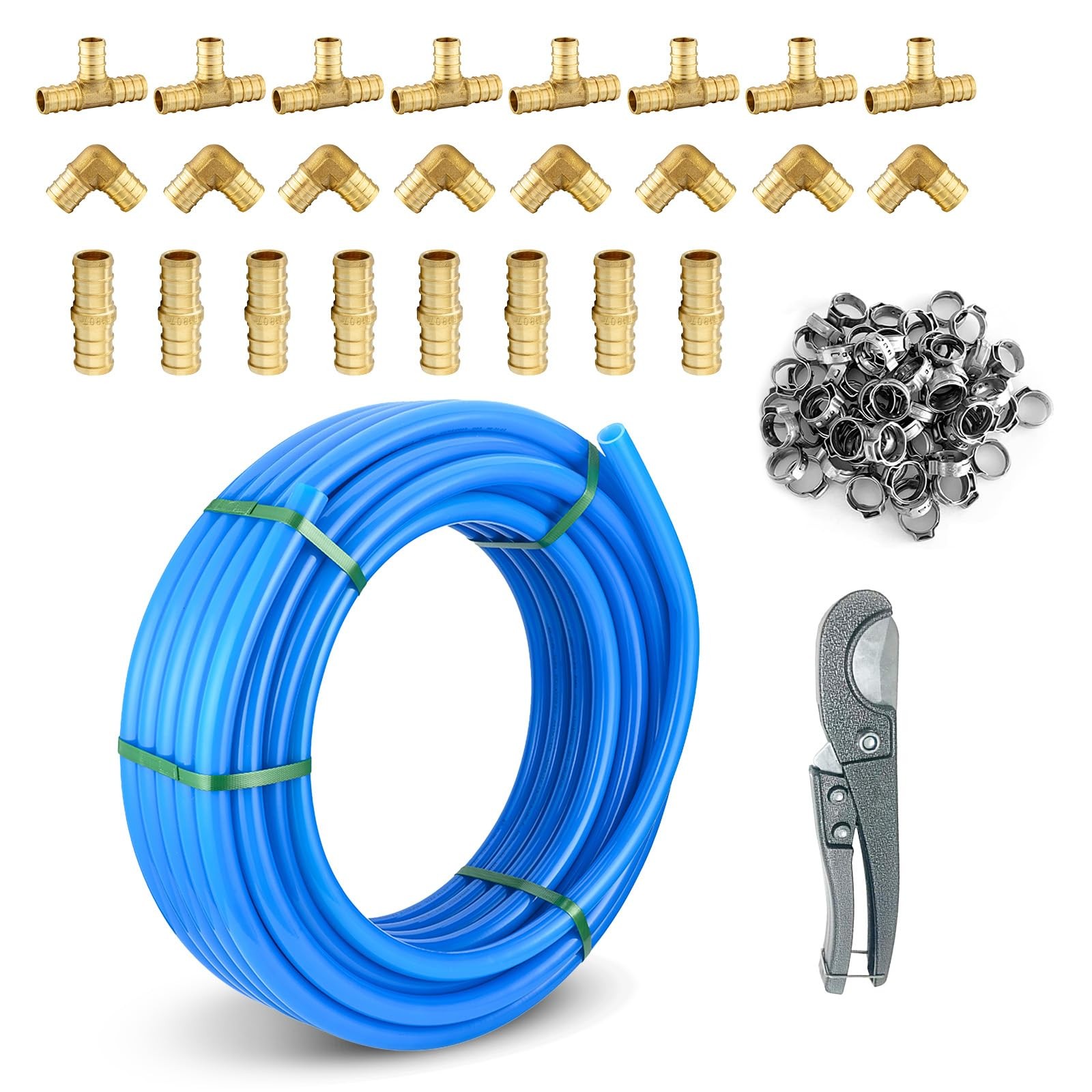 3/4 Inch Blue PEX-B Pipe, 100 Ft Pex B Tubing with a Pipe Cutter, 24PCS ...